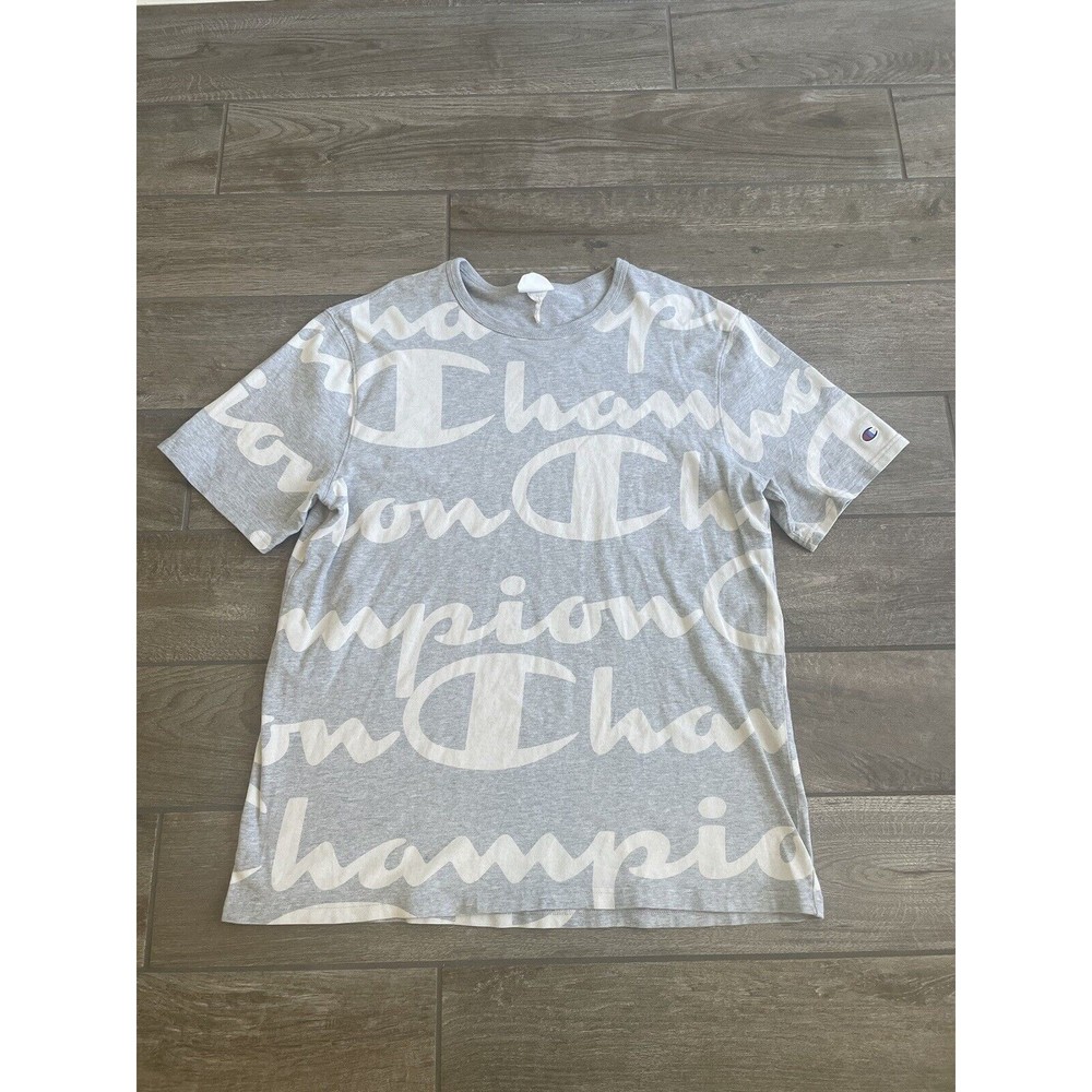 CHAMPION Heritage Men’s All-Over Print T-Shirt Gray XL Script Logo